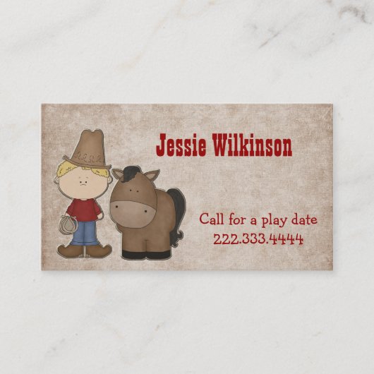 Cute Cowboy Custom Playdate Card Contactkaartje (Voorkant)
