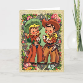 Cute Cowboy en Cowgirl Birthday Kaart