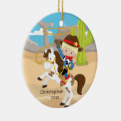 Cute Cowboy Horseback Boy kerstversiering Keramisch Ornament (Rechts)