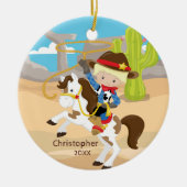 Cute Cowboy Horseback Boy kerstversiering Keramisch Ornament (Voorkant)