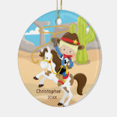 Cute Cowboy Horseback Boy kerstversiering Keramisch Ornament (Links)