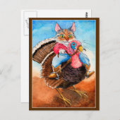 Cute cowboy-kattenrijdend kalkoen briefkaart (Voorkant / Achterkant)