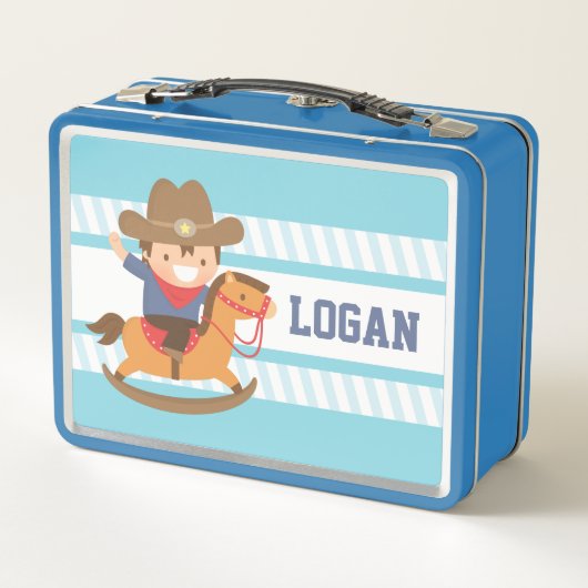 Cute Cowboy on Rocking Horse Boys Lunch Box (Achterkant)