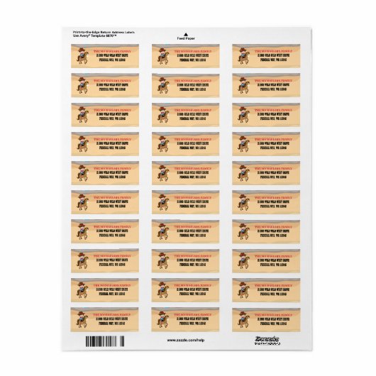 Cute Cowboy Return-adres Etiket (Full Sheet)