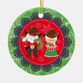 Cute Cowboy Santa en Mrs Clause 1 Kerstmis Keramisch Ornament (Voorkant)
