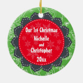 Cute Cowboy Santa en Mrs Clause 1 Kerstmis Keramisch Ornament (Achterkant)