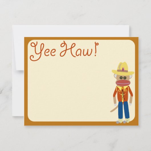 Cute Cowboy Sock Monkey nodigt uit Kaart (Achterkant)