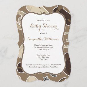 Cute Cowboy Theme Baby shower Invite Brown Kaart