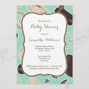 Cute Cowboy Theme Baby shower nodigt Mint Brown ui Kaart
