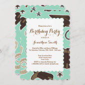 Cute Cowboy Theme Birthday Party Invitation Kaart (Voorkant / Achterkant)