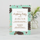 Cute Cowboy Theme Birthday Party Invitation Kaart (Staand voorkant)