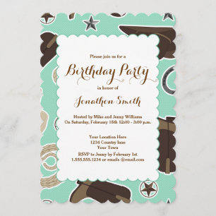 Cute Cowboy Theme Birthday Party Invitation Kaart