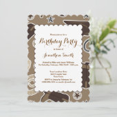 Cute Cowboy Theme Brown Birthday Party Invitation Kaart (Staand voorkant)