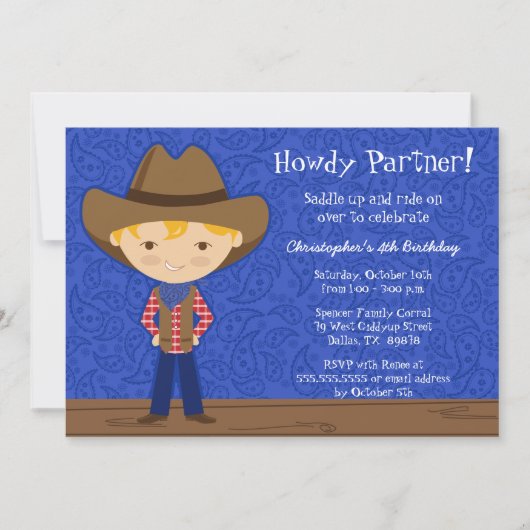 Cute cowboy verjaardagsfeest kaart (Voorkant)