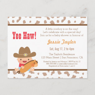 Cute Cowboy Western Theme Baby Shower Invitaties Kaart
