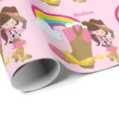 Cute Cowgirl Aangepast roze meisje Cadeaupapier (Rol Hoek)