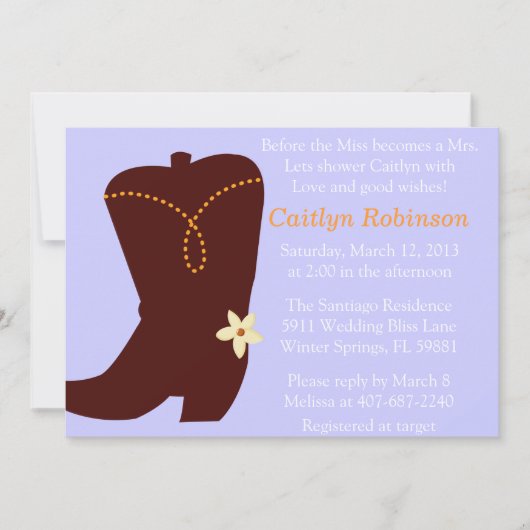 Cute Cowgirl Boot Bridal Shower Uitnodiging (Voorkant)