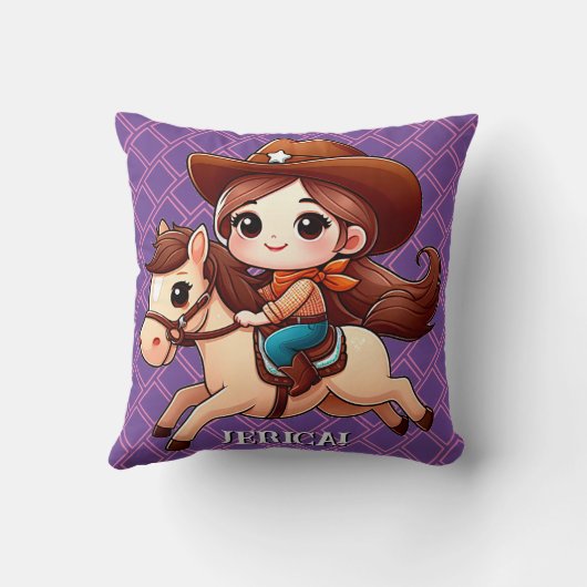 Cute Cowgirl en Paard Western Verjaardag Kussen (Achterkant)