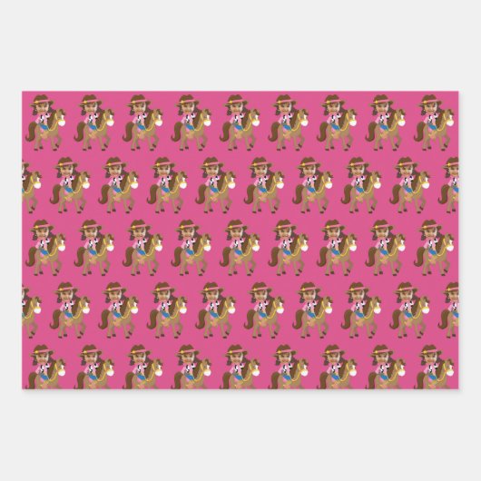 Cute Cowgirl Face Photo Custom Kids Birthday Inpakpapier Vel (Voorkant 2)