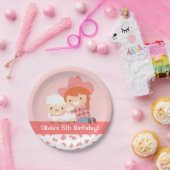 Cute Cowgirl Hugs Lamb Girls Birthday Party Papieren Bordje (Feest)