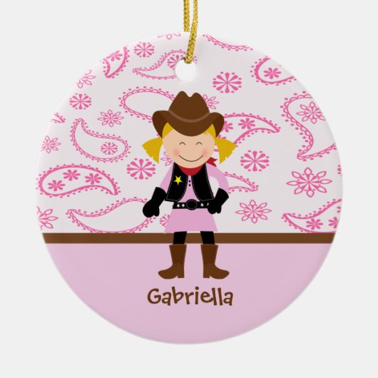 Cute Cowgirl in Roze Ornament (Voorkant)