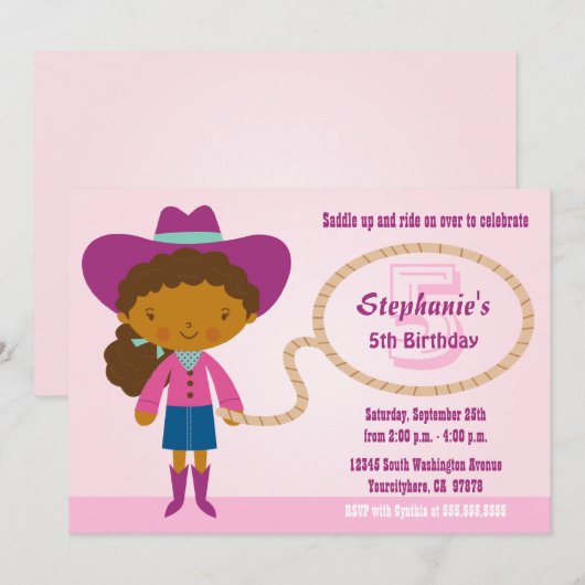 Cute cowgirl lasso meisjesfeest Uitnodiging (Voorkant / Achterkant)