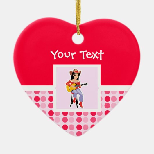 Cute Cowgirl met Guitar Keramisch Ornament (Voorkant)