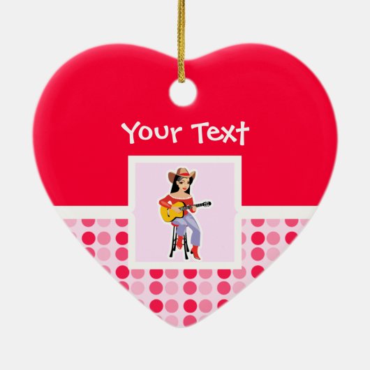 Cute Cowgirl met Guitar Keramisch Ornament (Achterkant)