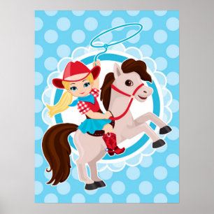 Cute Cowgirl op paard - Rodeo Blonde Poster