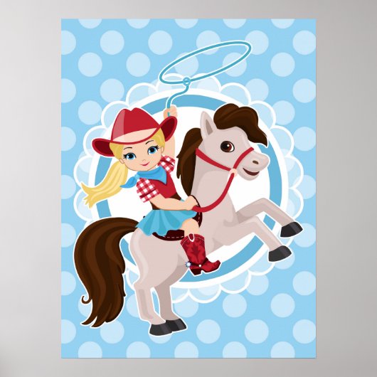 Cute Cowgirl op paard - Rodeo Blonde Poster (Voorkant)