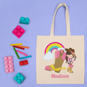 Cute Cowgirl Rainbow Specialized Pink Rodeo Girl Tote Bag