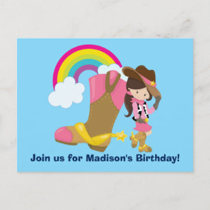 Cute Cowgirl Rodeo Birthday Party Invitation Briefkaart