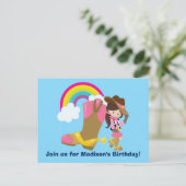 Cute Cowgirl Rodeo Verjaardagsfeest Uitnodiging (Staand voorkant)