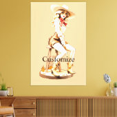 Cute Cowgirl Sitting Thunder_Cove Canvas Afdruk (Insitu (Woonkamer))