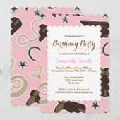 Cute Cowgirl Theme Pink Birthday Party Invitation Kaart (Voorkant / Achterkant)