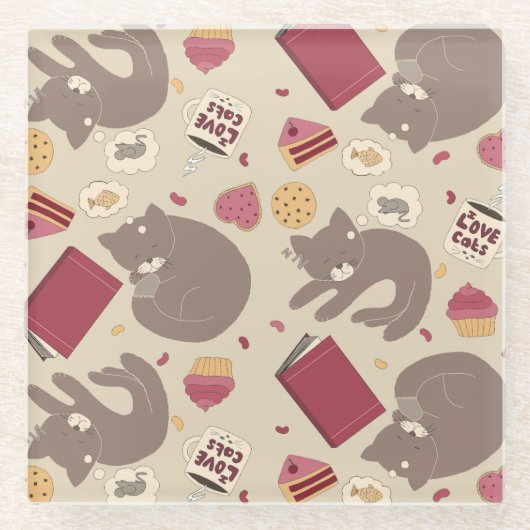 Cute Cozy Cat Lovers Collage Glazen Onderzetter (Voorkant)