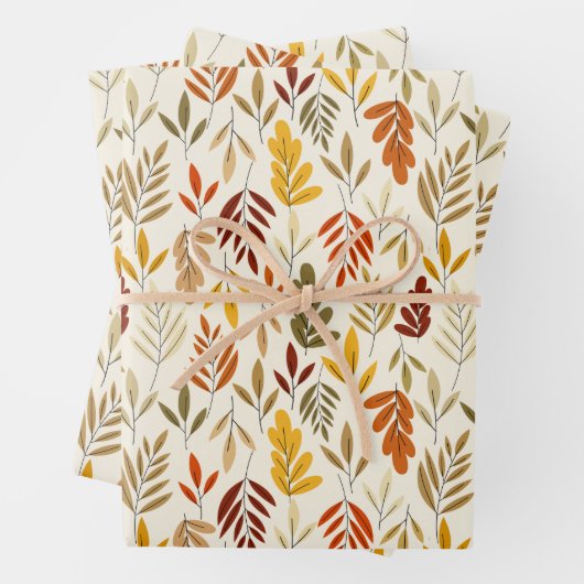 Cute Cozy Fall Leaves Pattern Inpakpapier Vel (In situ)