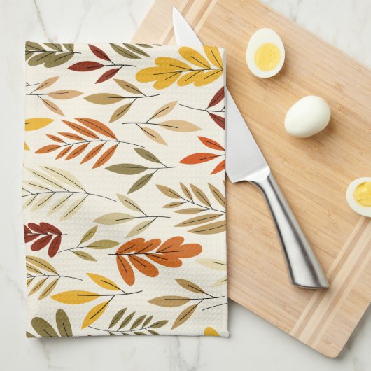Cute Cozy Fall Leaves Pattern Theedoek (Quarter Fold)