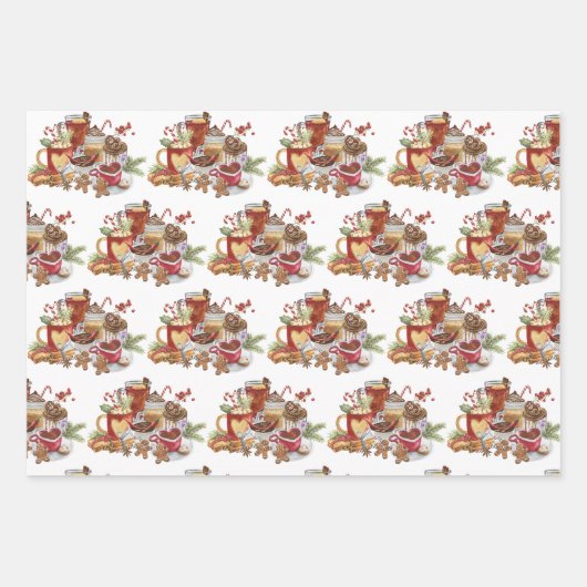 Cute Cozy Festive Sweet Trees Kerstfeestdag Inpakpapier Vel (Voorkant 2)