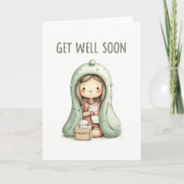 Cute Cozy Girl Under Blanket Get Well Soon Kaart