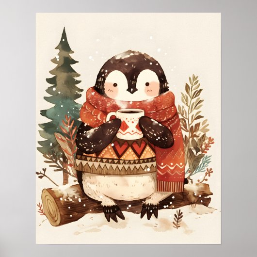 Cute Cozy Penguin Winter Nursery Wall Art Poster (Voorkant)