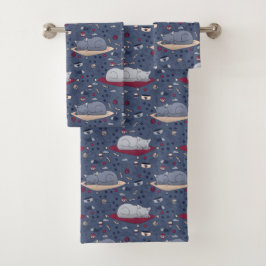 Cute & Cozy Sleepy Cat Dreams Patroon Bad Handdoek