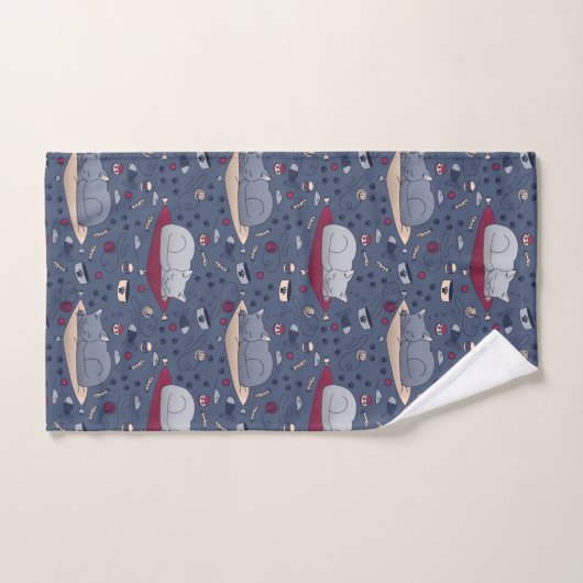 Cute & Cozy Sleepy Cat Dreams Patroon Bad Handdoek (Handdoek)
