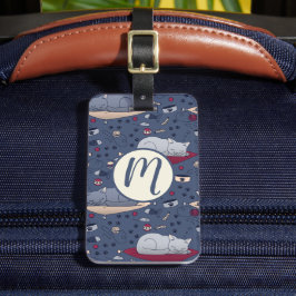 Cute & Cozy Sleepy Cat Dreams Patroon Bagagelabel