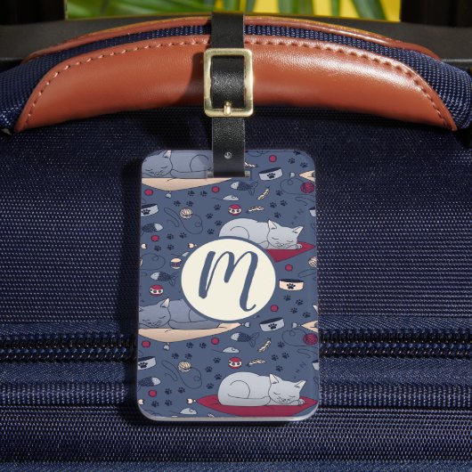 Cute & Cozy Sleepy Cat Dreams Patroon Bagagelabel (Voorkant Insitu 2)