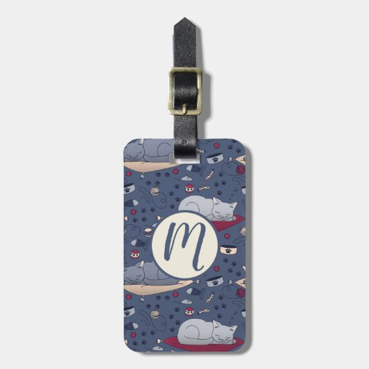 Cute & Cozy Sleepy Cat Dreams Patroon Bagagelabel (Voorkant verticaal)