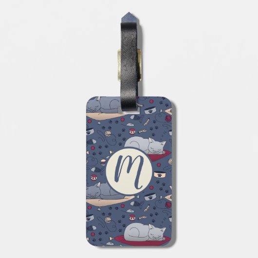 Cute & Cozy Sleepy Cat Dreams Patroon Bagagelabel (Achterkant verticaal)