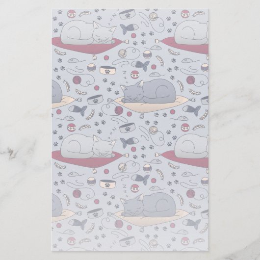 Cute & Cozy Sleepy Cat Dreams Patroon Briefpapier (Voorkant)