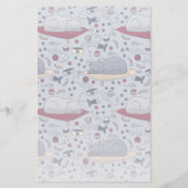 Cute & Cozy Sleepy Cat Dreams Patroon Briefpapier (Achterkant)