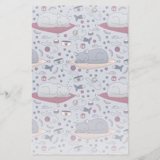 Cute & Cozy Sleepy Cat Dreams Patroon Briefpapier (Achterkant)